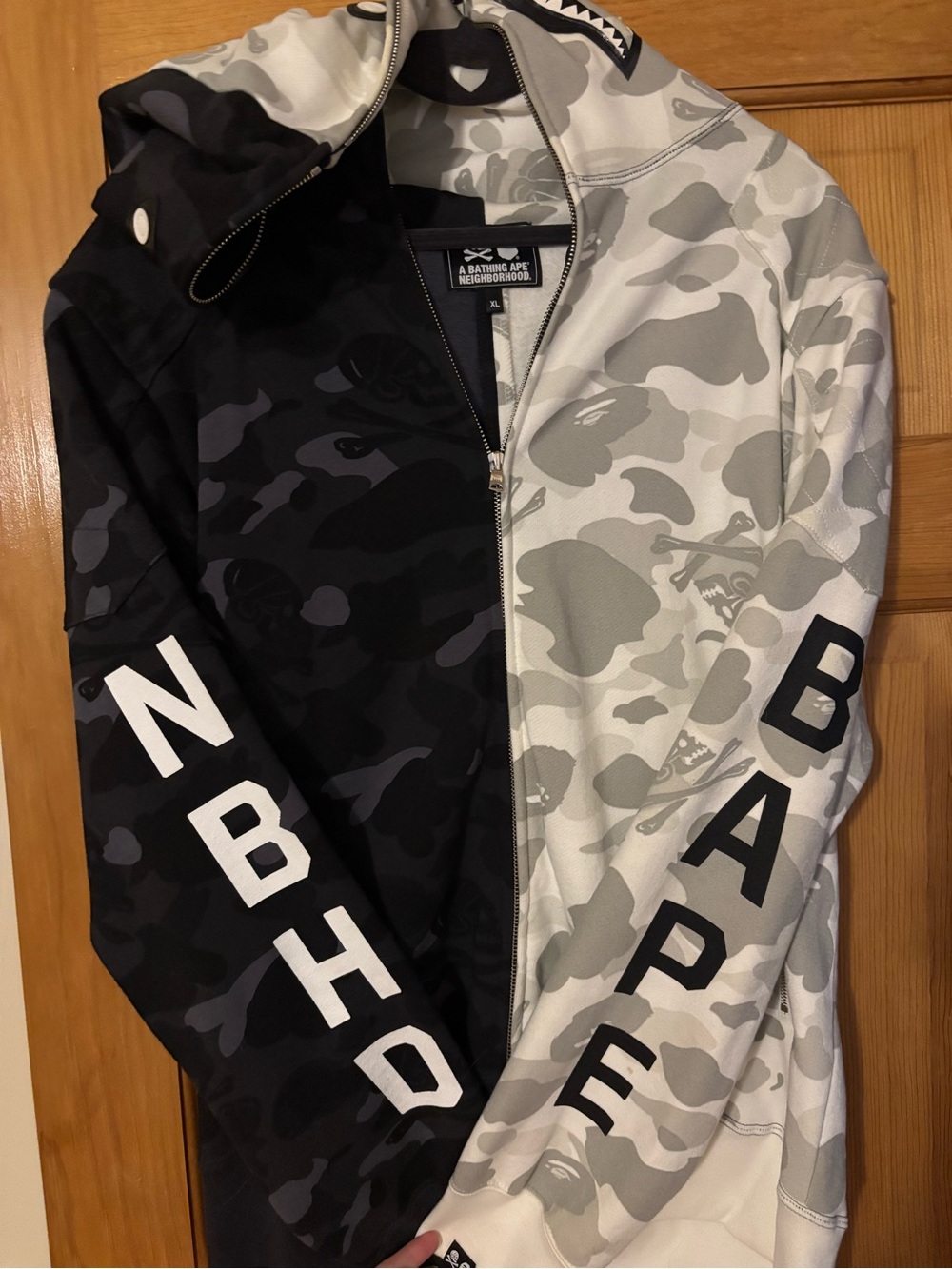 Bape X Neighborhood Split Camo Shark Full Zip Hoodie